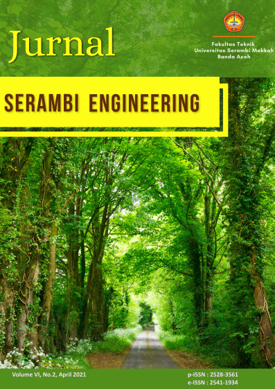 The journal Serambi Engineering (JSE) was published by the Faculty of Engineering, Universitas Serambi Mekkah, Banda Aceh, with the first issue Vol. 1 No. August 1 - December 2016. Editorial receives of scientific article submissions from academics and practitioners either from Universitas Serambi Mekkah or external Universitas Serambi Mekkah. JSE has e-ISSN : 2528-3561 and p-ISSN : 2541-1934. 